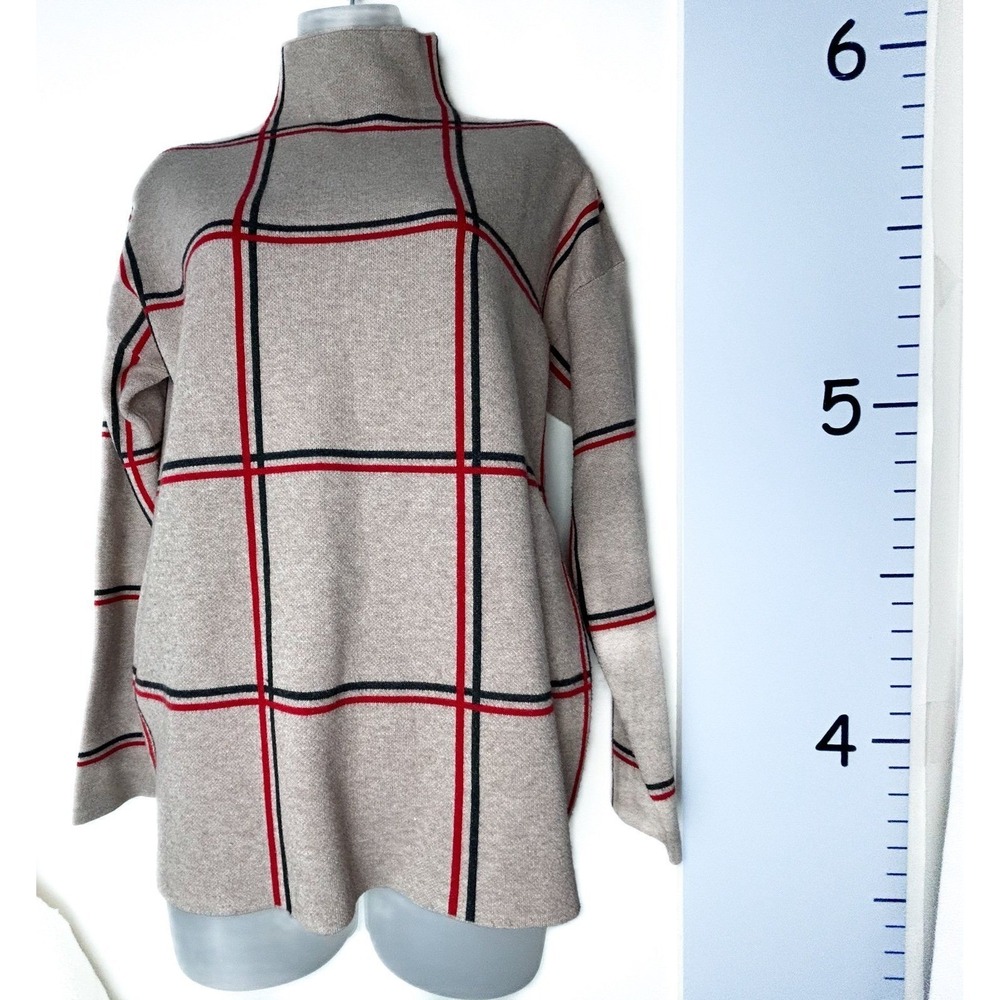 Tahari Beige Plaid Turtleneck Sweater Medium